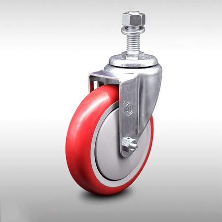 Service Caster 5 Inch SS Red Polyurethane Wheel Swivel 1/2 Inch Threaded Stem Caster SCC SCC-SSTS20S514-PPUB-RED-121315